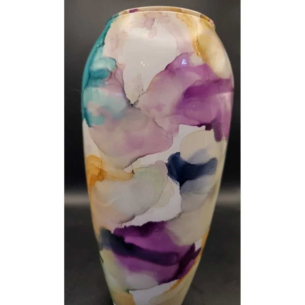 Itallian Swirl Vase Franco Design  Marbled Reverse Painted Art Glass B#27